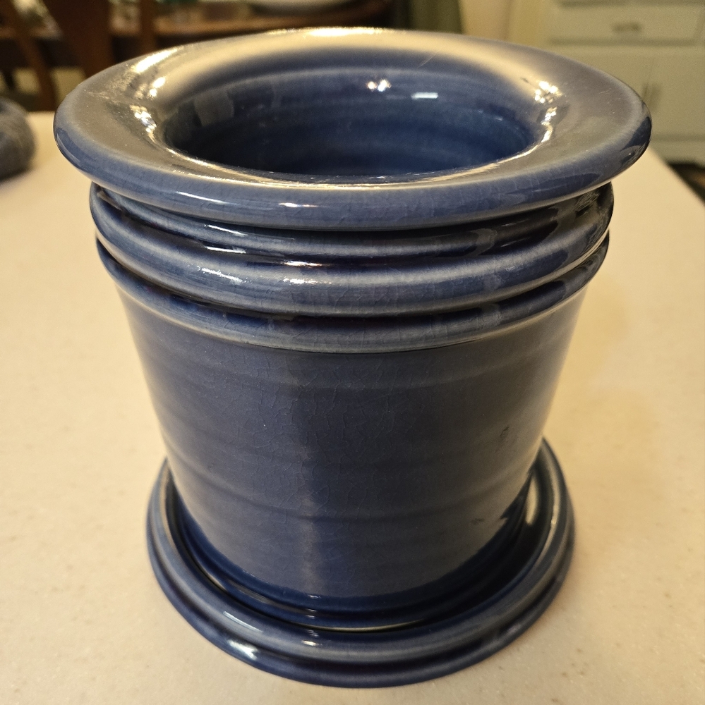 Hot Fresco Pottery Dip Cooler Warmer Blue Stoneware Pottery Handmade USA